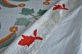Antique 19th c Hand Stitched Princess Feather Quilt with Border 12