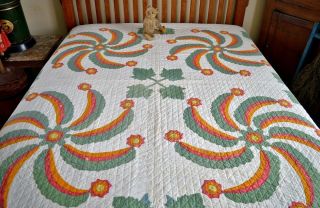 Antique 19th c Hand Stitched Princess Feather Quilt with Border 2