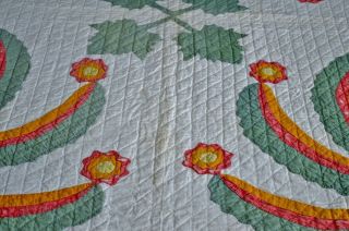 Antique 19th c Hand Stitched Princess Feather Quilt with Border 7