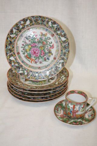 8 Pc.  Famille Rose 19th Century Chinese Export Enamel Porcelain Plates 7.  25 "