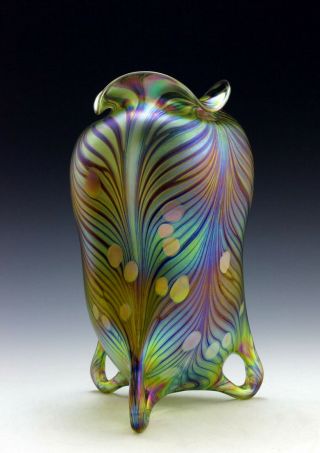 Glamorous Bohemian Art Nouveau Jugendstil Iridescent Glass 9 1/2  Large Vase