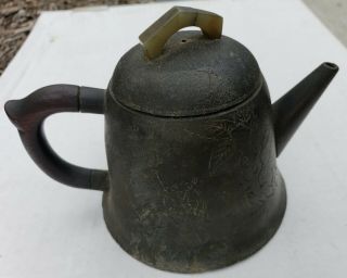 Ancient Chinese Pewter Teapot with Jade final,  Calligraphy 2