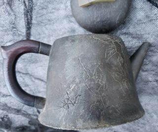 Ancient Chinese Pewter Teapot with Jade final,  Calligraphy 4