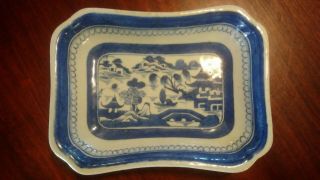 Antique Chinese Export Blue White Canton Dish 18th 19th Century