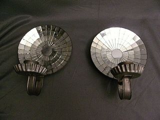 Pair Mirrored Tin Candle Wall Sconces Discolored Mirrors Ca.  20 