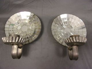 Pair Mirrored Tin Candle Wall Sconces Discolored mirrors Ca.  20 ' s or earlier 4