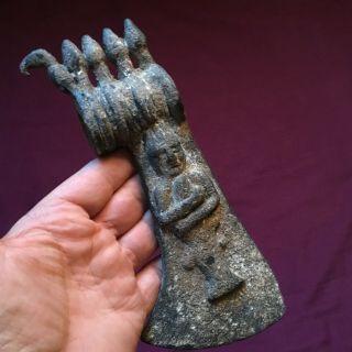 Rare Large Circa 1000bce Ancient Luristan Bronze Axe Head With Man Head Look
