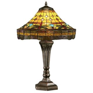 Antiqued Art Nouveau Dragonfly Tiffany - Style Stained Glass 23 " Table Lamp