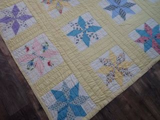 A PAIR Vintage c1930s Yellow Star QUILTS Cottage Home 77 1/2 