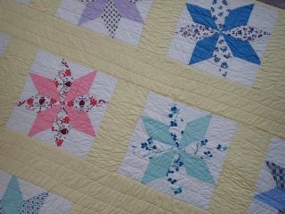 A PAIR Vintage c1930s Yellow Star QUILTS Cottage Home 77 1/2 