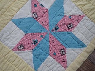 A PAIR Vintage c1930s Yellow Star QUILTS Cottage Home 77 1/2 