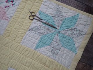 A PAIR Vintage c1930s Yellow Star QUILTS Cottage Home 77 1/2 