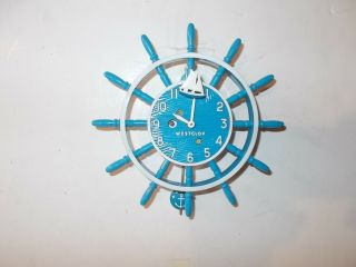 Lux Westclox " Blue Sailor " Miniature Pendulette Clock Circa.  1958