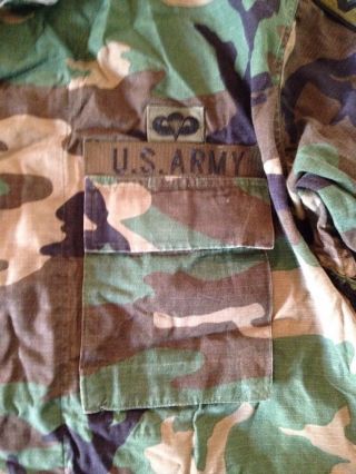 Woodland Camouflage US Army Button Up Long Sleeve Shirt W/ Patches Medium Short 2