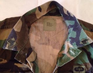 Woodland Camouflage US Army Button Up Long Sleeve Shirt W/ Patches Medium Short 3