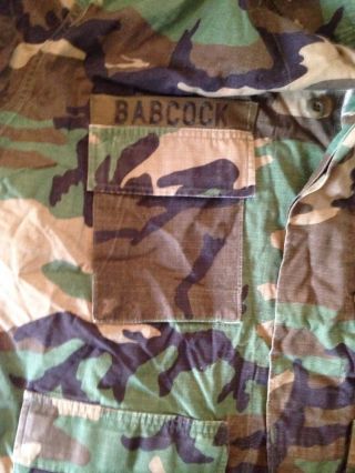 Woodland Camouflage US Army Button Up Long Sleeve Shirt W/ Patches Medium Short 8