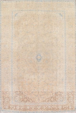 Vintate Muted Pale Peach Persian Oriental Distressed Wool Area Rug Large 10 