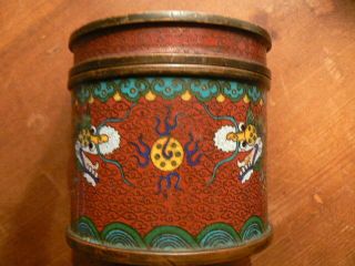 Antique Chinese Cloisonne Tea Caddy With Imperial Five Toed Dragon On Lid 1900