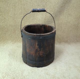 Antique Primitive Americana Small Sugar Bucket/firkin Dark Blue Color