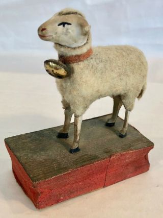 Charming Antique German Wooly Sheep With Bell Squeak Toy - All