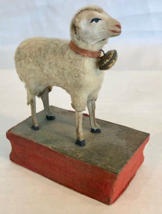 CHARMING ANTIQUE GERMAN WOOLY SHEEP WITH BELL SQUEAK TOY - ALL 2
