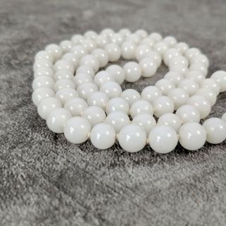 Vintage Gorgeous Chinese White Jade Stone Beaded Necklace 8mm,  24.  50 