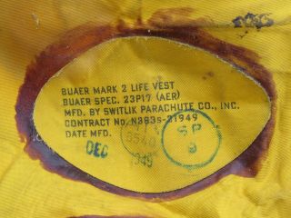 1949 BUAER U.  S.  N.  Switlik Pilot ' s Mark 2 Life Vest & All Contents 2