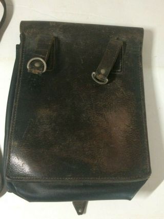 Vintage WWII GERMAN Officer Black Leather Field Map Case Identified w/Straps 3