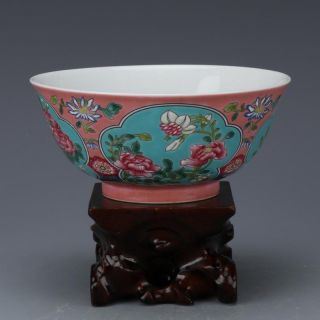 China Antique Porcelain Qing Kangxi Pink Colour Enamels Painting Flower Bowl
