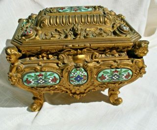 Antique French Gilt Bronze Champleve Enamel Jewelry Box Casket 3
