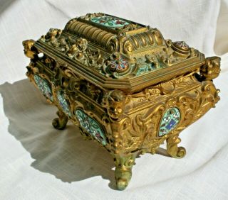Antique French Gilt Bronze Champleve Enamel Jewelry Box Casket 4