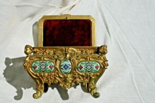Antique French Gilt Bronze Champleve Enamel Jewelry Box Casket 6