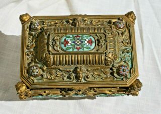 Antique French Gilt Bronze Champleve Enamel Jewelry Box Casket 8