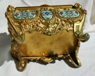Antique French Gilt Bronze Champleve Enamel Jewelry Box Casket 9