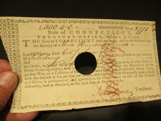 1781 Connecticut Revolutionary War Bond Signed Col Joshua Porter