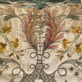 Exquisite Rare Early 18th Century French Silk & Gold Thread Embroidery,  82