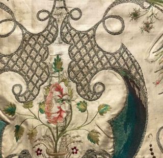 EXQUISITE RARE EARLY 18th CENTURY FRENCH SILK & GOLD THREAD EMBROIDERY,  82 4