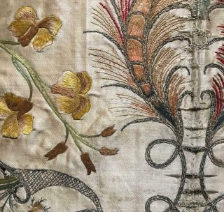 EXQUISITE RARE EARLY 18th CENTURY FRENCH SILK & GOLD THREAD EMBROIDERY,  82 5