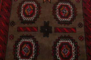 Brown Geometric Balouch Afghan Oriental Hand - Knotted 3x6 Wool Area Rug 2