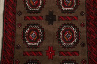 Brown Geometric Balouch Afghan Oriental Hand - Knotted 3x6 Wool Area Rug 3