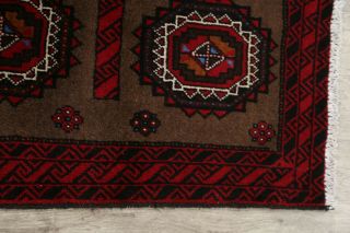 Brown Geometric Balouch Afghan Oriental Hand - Knotted 3x6 Wool Area Rug 4