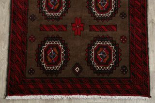 Brown Geometric Balouch Afghan Oriental Hand - Knotted 3x6 Wool Area Rug 6