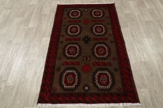 Brown Geometric Balouch Afghan Oriental Hand - Knotted 3x6 Wool Area Rug 8