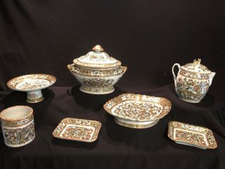 19th C.  Chinese Hand Painted Porcelain " 1000 Butterfly " 7 Piece Serving Set