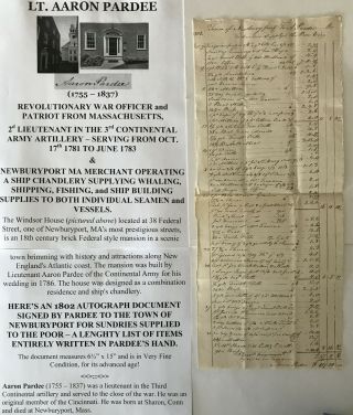 Revolutionary War Lt Continental Army Artillery Document Signed Newburyport Ma