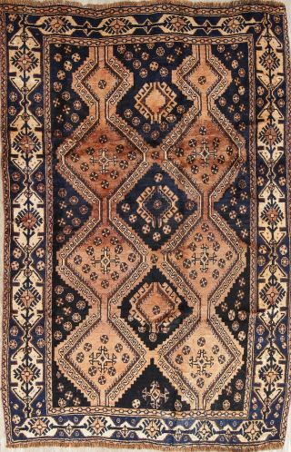 Old Semi Antique Nomadic Tribal Geometric Oriental Handmade Wool Lori Rug 4x7