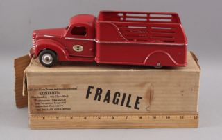 Early 1940s Antique Arcade Cast Iron International 709 Stake Truck,  Box
