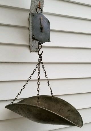 Vintage Antique Brass Face Scale With Nickle Plated Brass Hanging Produce Scale