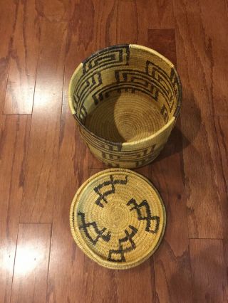 Antique Vintage Native American Indian Pima Papago Basket With Lid