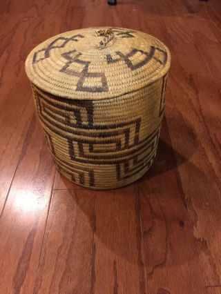 Antique Vintage Native American Indian Pima Papago Basket With Lid 2